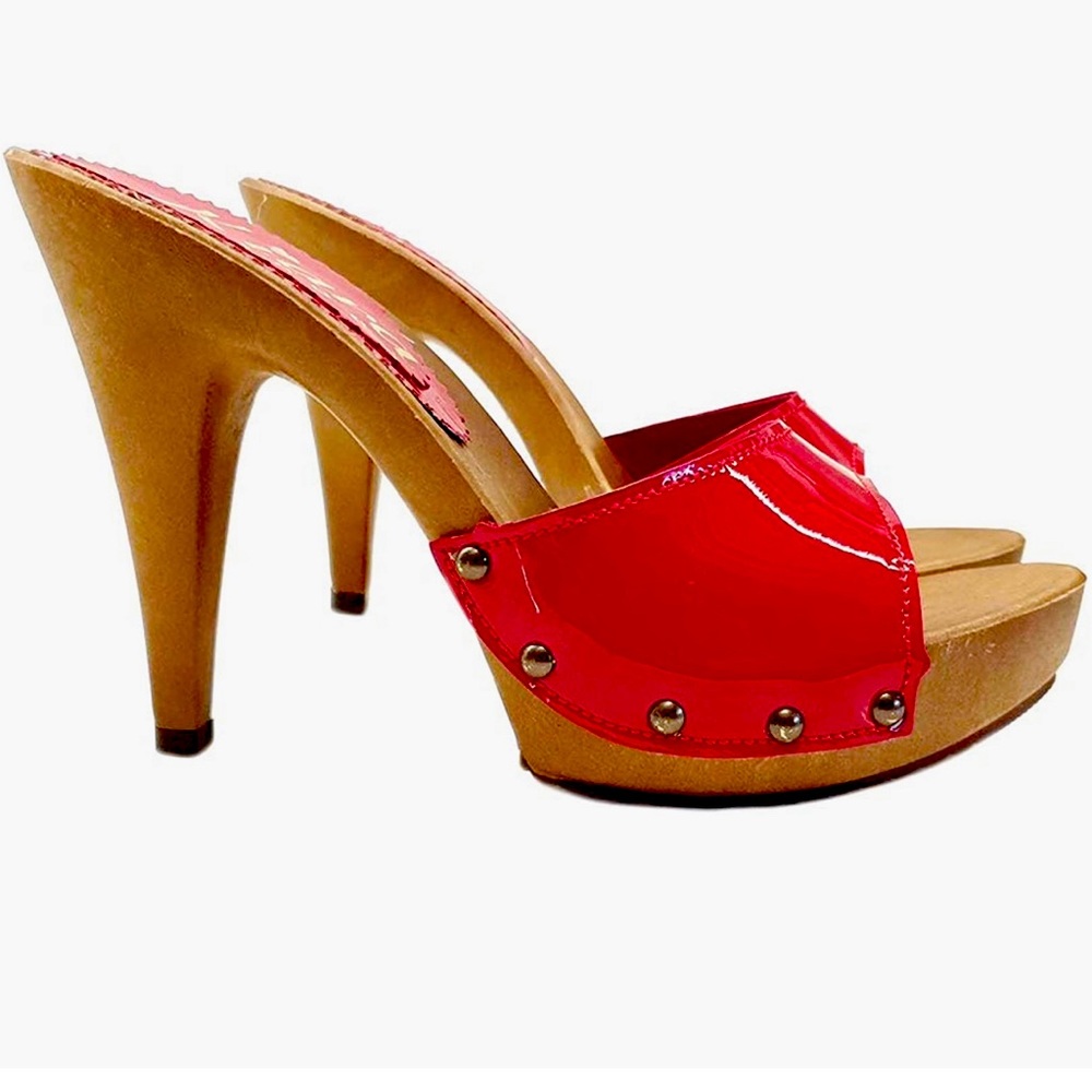 Kiara Shoes Res Leather Clogs Cork Base - KE103 Rosso